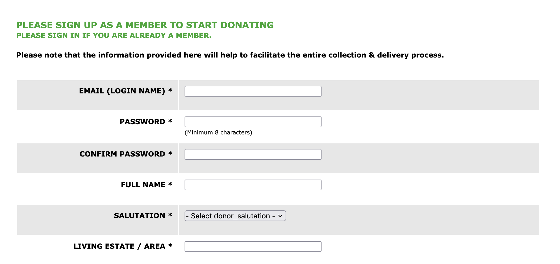 Sign up as a member to start donating